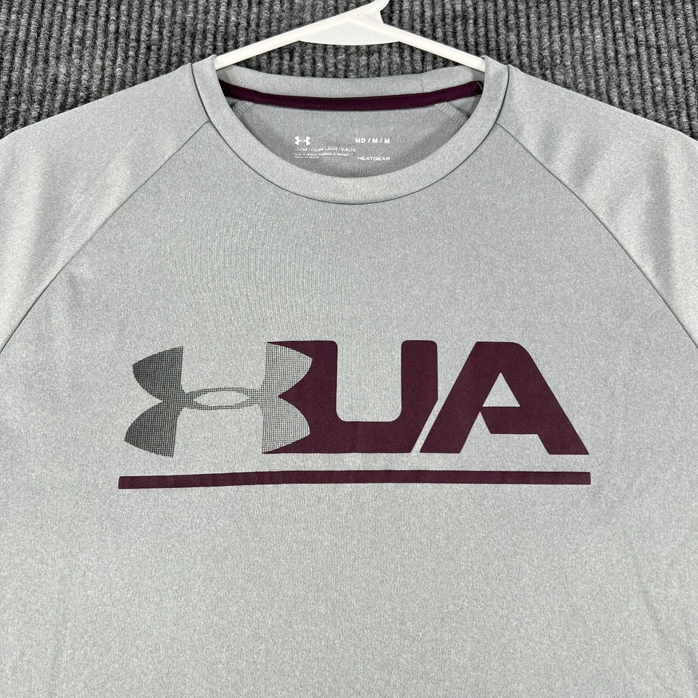 Under Armour Shirt Mens Medium Gray Short Sleeve Loose Fit Heat Gear Active
